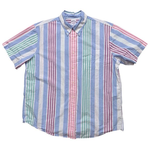 Brooks Brothers Shirt Mens Size L Short Sleeve Button Colorblock Multicolor - Picture 1 of 5